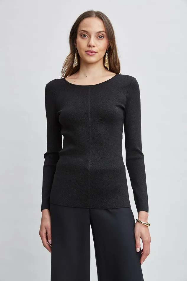 Elie Tahari Draped Chain Lurex Sweater Noir Lurex Women Tops