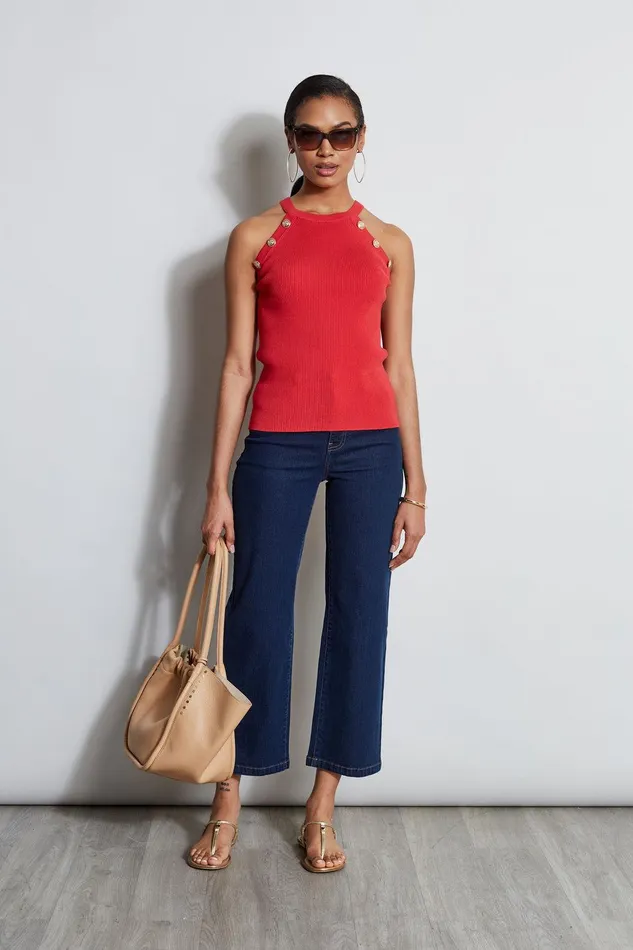 Elie Tahari Halter Button Rib Tank Rose Parade Women Tops