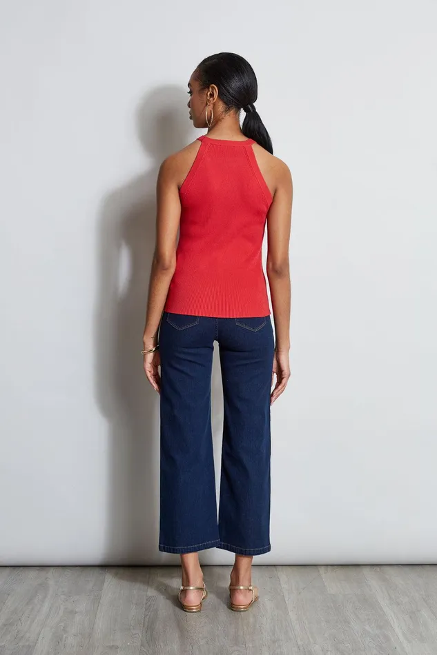 Elie Tahari Halter Button Rib Tank Rose Parade Women Tops