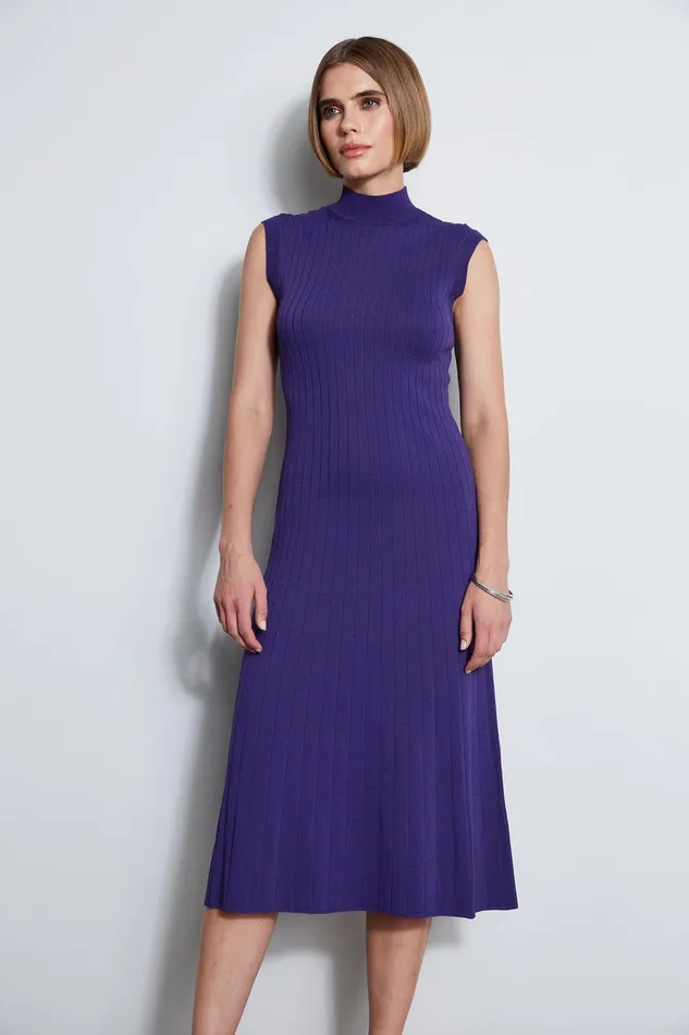 Elie Tahari Knit Midi Dress Grape Women Dresses and Jumpsuits