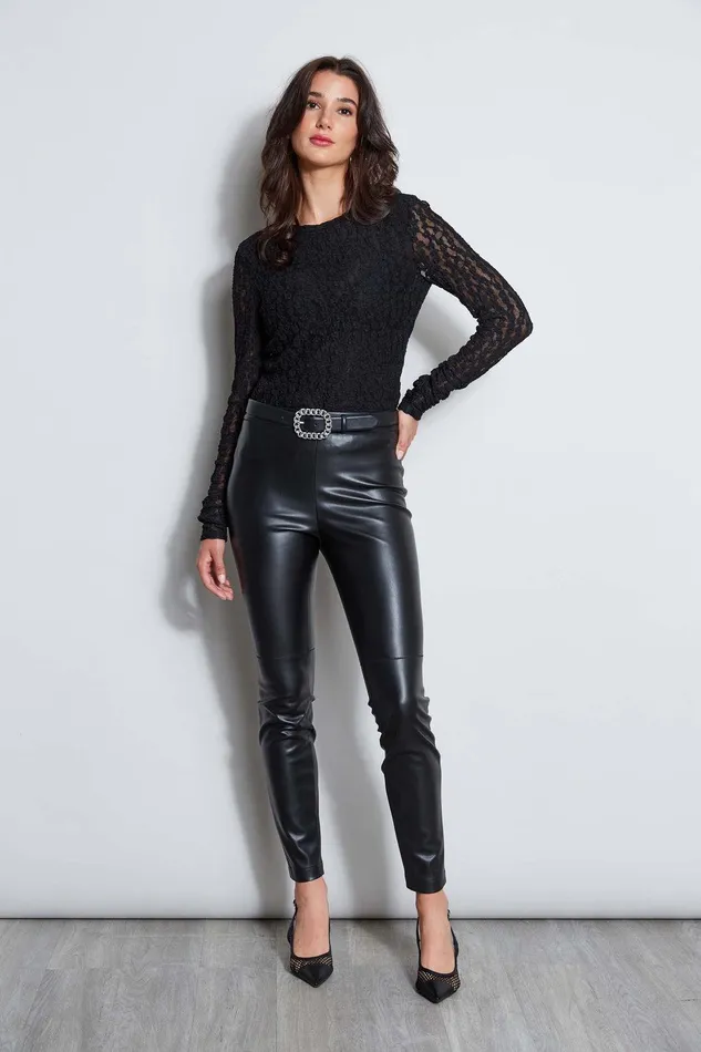 Elie Tahari Lace Long Sleeve Knit Black Women Tops