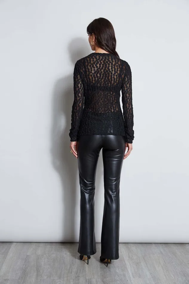 Elie Tahari Lace Long Sleeve Knit Black Women Tops