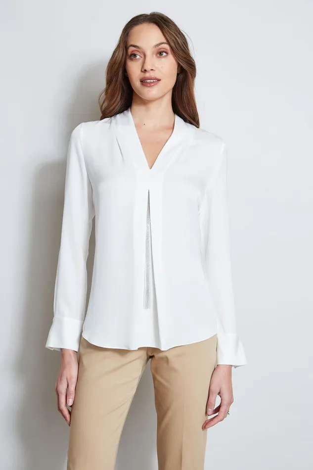 Elie Tahari Long Sleeve Chain Shirt Fresh Pearl Women Tops