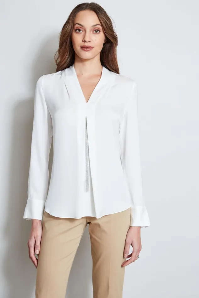 Elie Tahari Long Sleeve Chain Shirt Fresh Pearl Women Tops