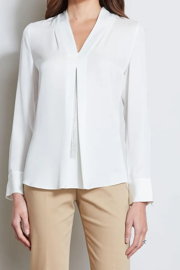 Elie Tahari Long Sleeve Chain Shirt Fresh Pearl Women Tops