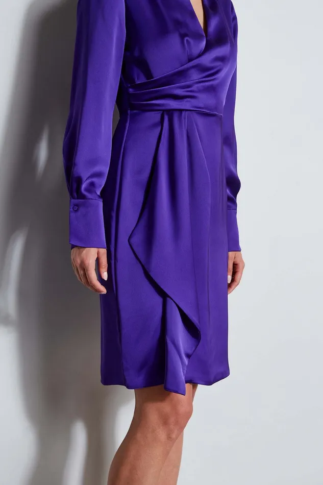 Elie Tahari Long Sleeve Satin Wrap Dress Grape Women Dresses and Jumpsuits