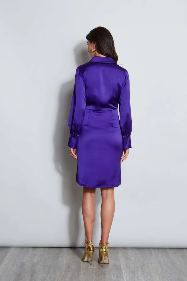 Elie Tahari Long Sleeve Satin Wrap Dress Grape Women Dresses and Jumpsuits
