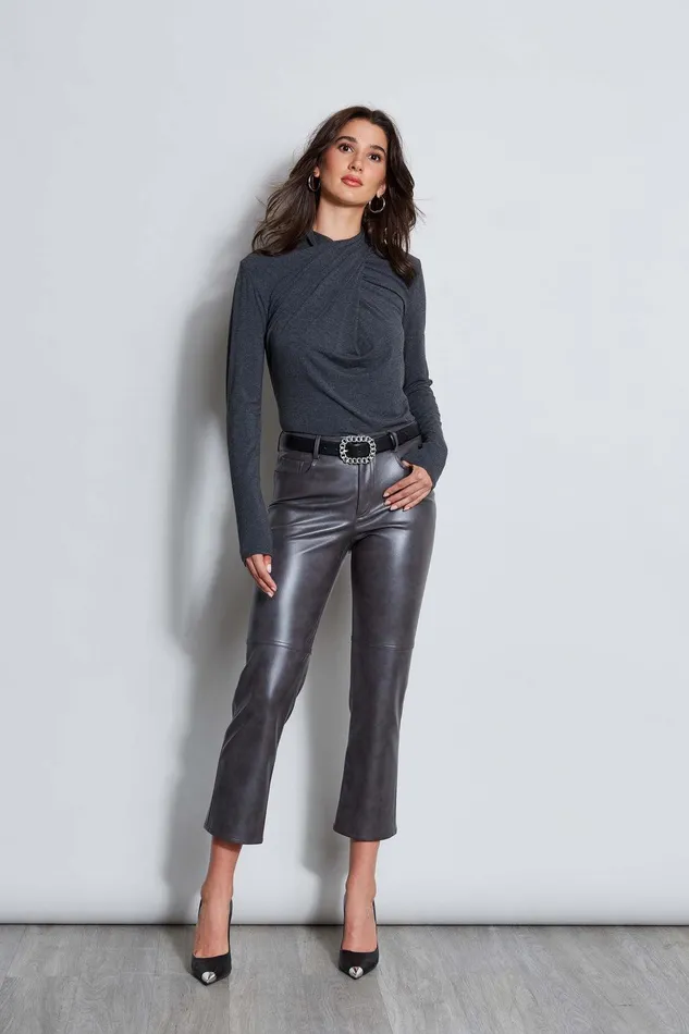 Elie Tahari Long Sleeve Twist Neck Knit Charcoal Melange Women Tops