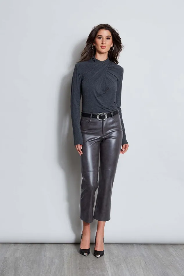 Elie Tahari Long Sleeve Twist Neck Knit Charcoal Melange Women Tops