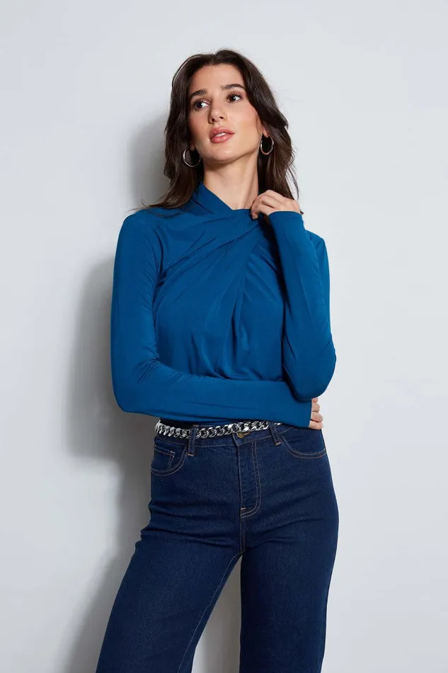 Elie Tahari Long Sleeve Twist Neck Knit Ultramarine Women Tops