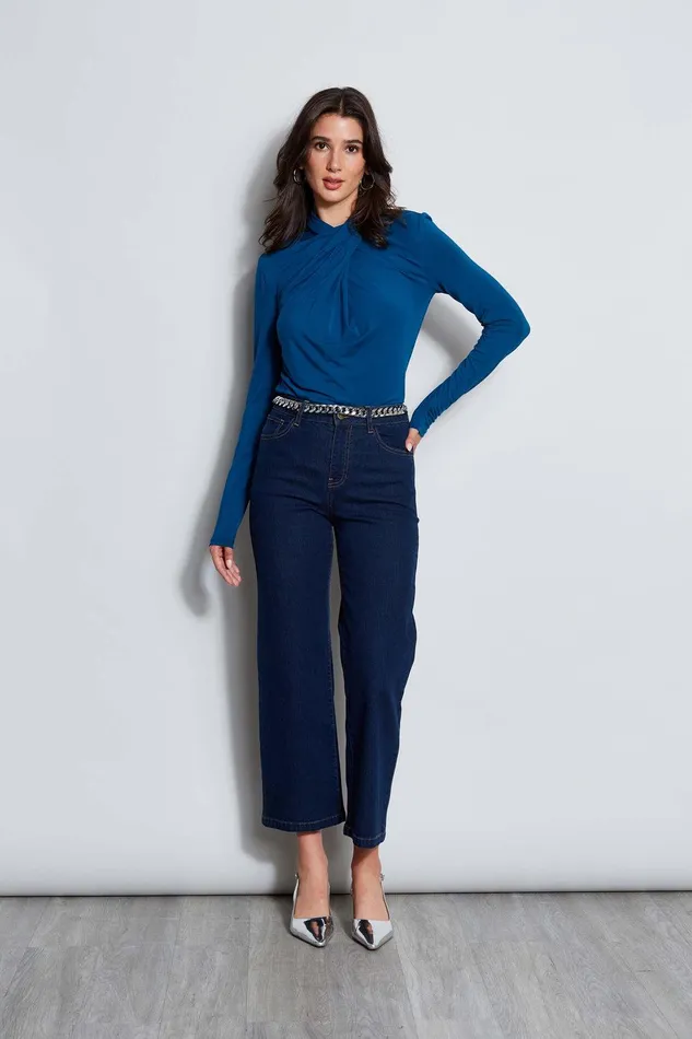 Elie Tahari Long Sleeve Twist Neck Knit Ultramarine Women Tops