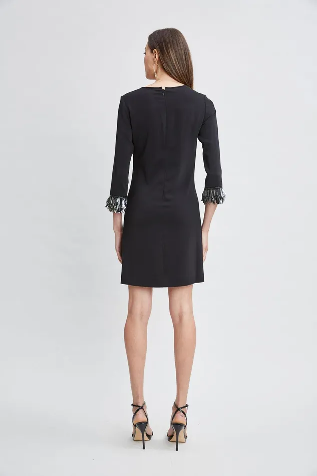 Elie Tahari Metallic Fringe Shift Dress Black Women Dresses and Jumpsuits