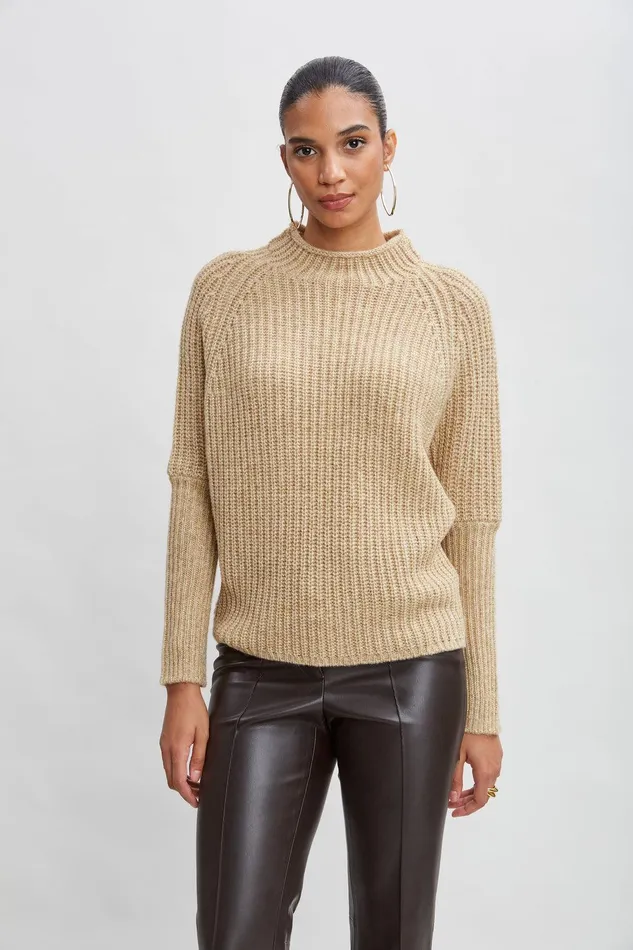 Elie Tahari Metallic Mock Neck Sweater Toffeegold Women Tops
