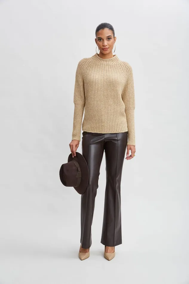 Elie Tahari Metallic Mock Neck Sweater Toffeegold Women Tops