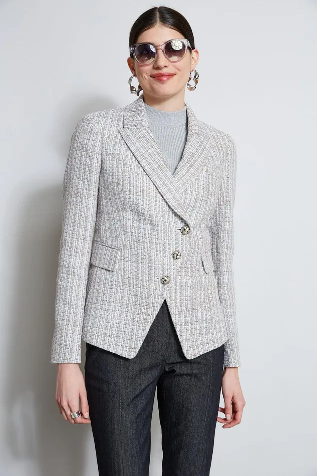 Elie Tahari Metallic Tweed 3 Button Blazer Multi Women Jackets and Blazers