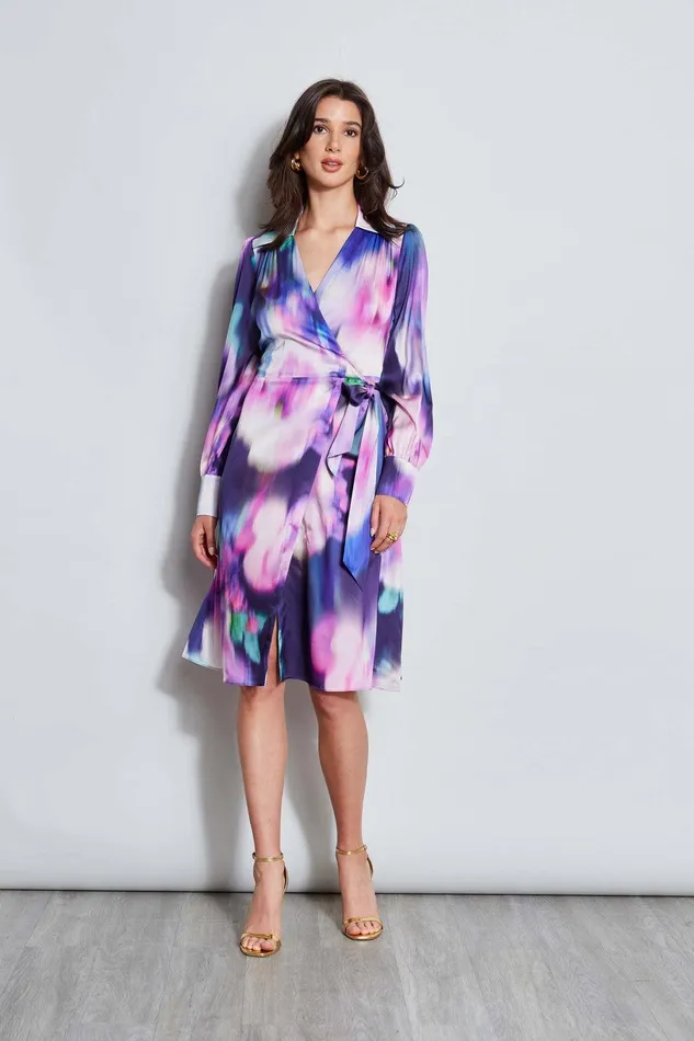 Elie Tahari Moire Floral Wrap Dress Multi Women Dresses and Jumpsuits