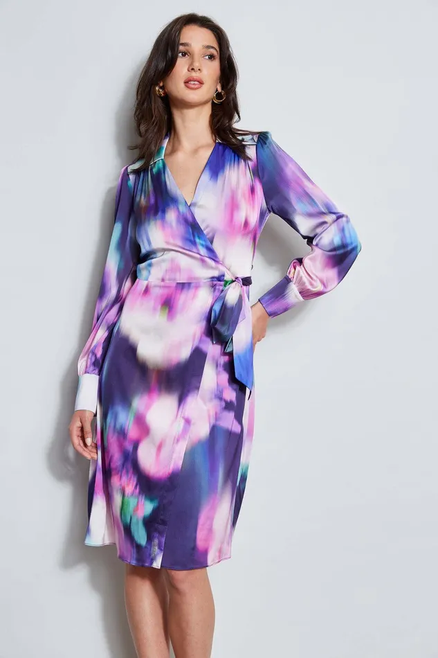 Elie Tahari Moire Floral Wrap Dress Multi Women Dresses and Jumpsuits