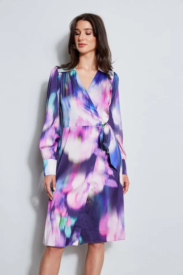 Elie Tahari Moire Floral Wrap Dress Multi Women Dresses and Jumpsuits