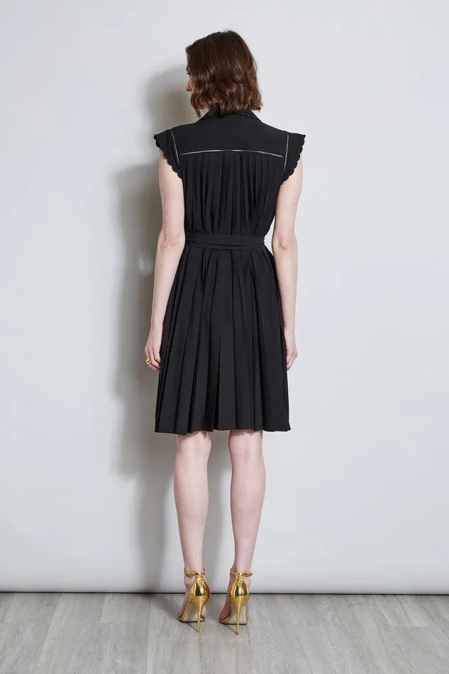 Elie Tahari Pleated Scallop Dress Noir Women Dresses and Jumpsuits