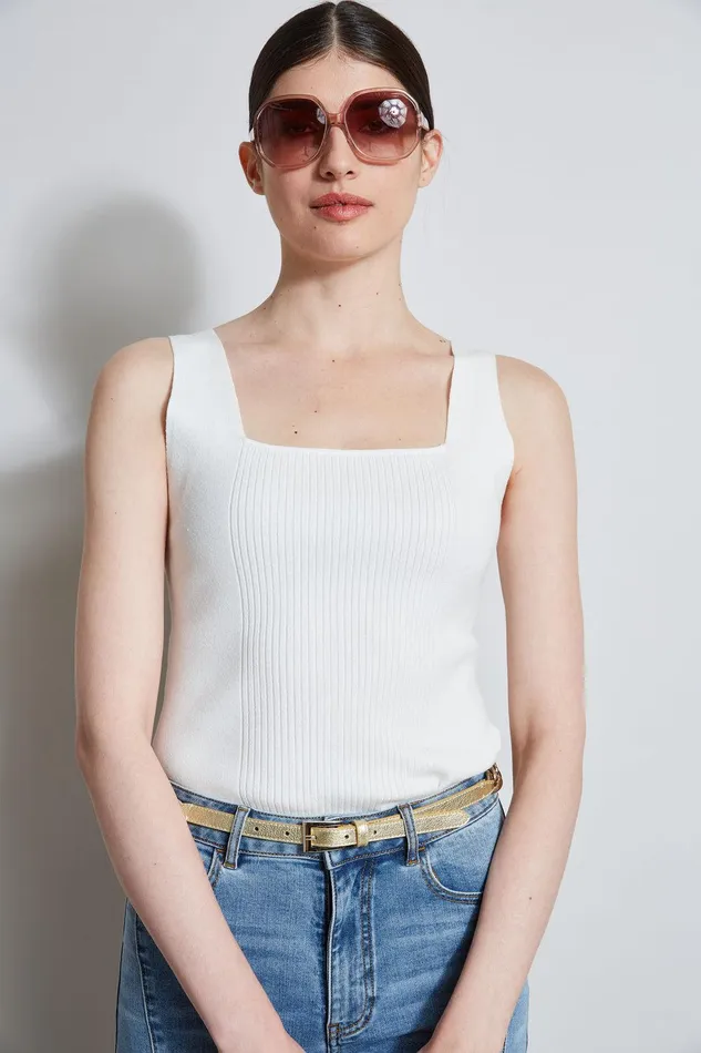 Elie Tahari Rib Detail Sweater Tank Foam Women Tops