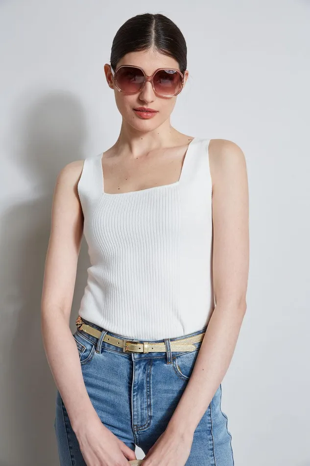 Elie Tahari Rib Detail Sweater Tank Foam Women Tops