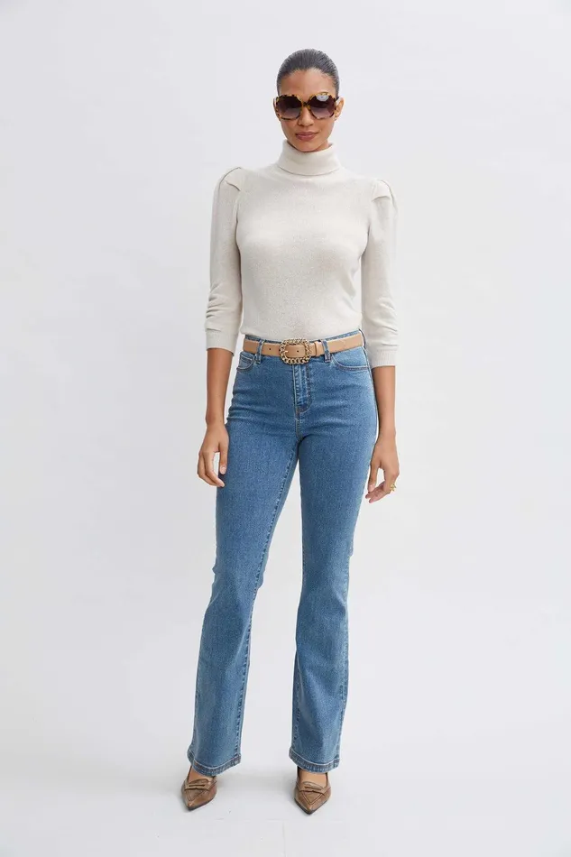 Elie Tahari Ruched Sleeve Cashmere Wool Sweater Buff Melange Women Tops
