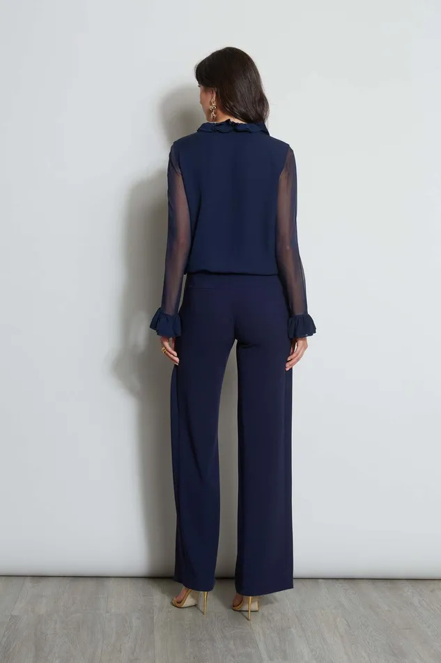 Elie Tahari Ruffle Silk Shirt Galaxy Navy Women Tops