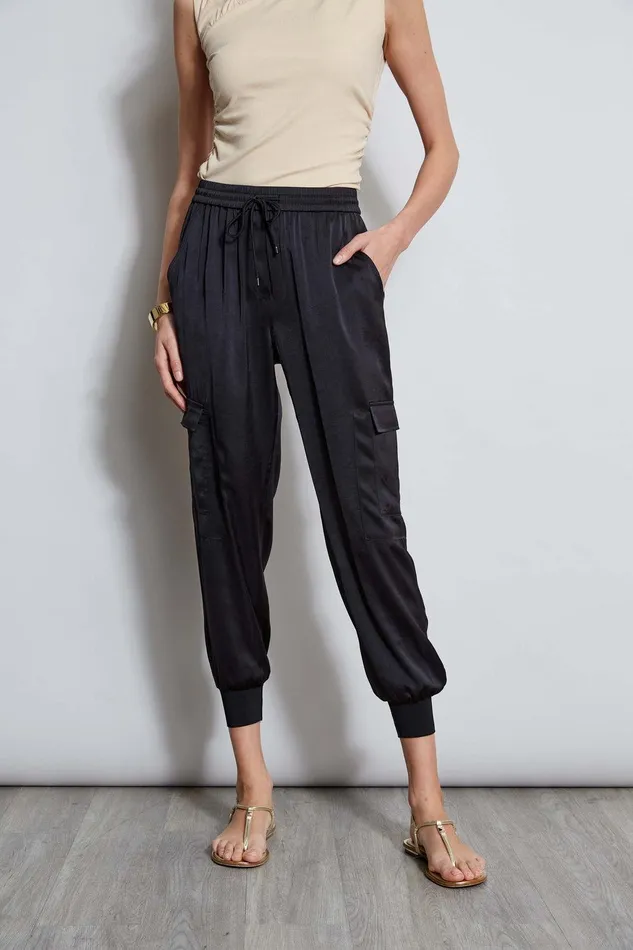 Elie Tahari Satin Cargo Pant Black Women Bottoms