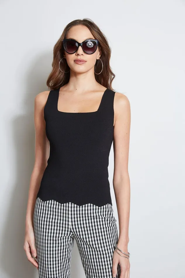 Elie Tahari Scallop Hem Sweater Tank Black Women Tops