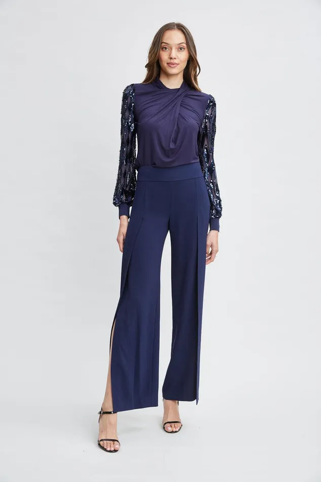 Elie Tahari Sequin Sleeve Twist Neck Knit Stargazer Women Tops