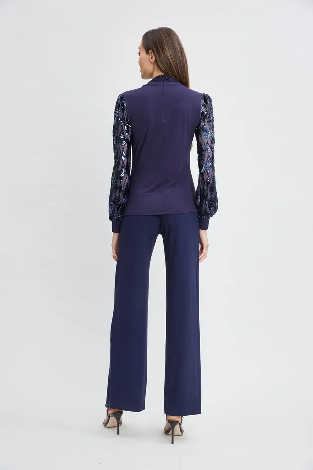 Elie Tahari Sequin Sleeve Twist Neck Knit Stargazer Women Tops