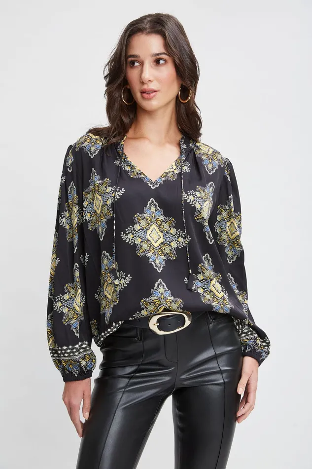 Elie Tahari Silk Geometric Shirt Marseille Print Women Tops