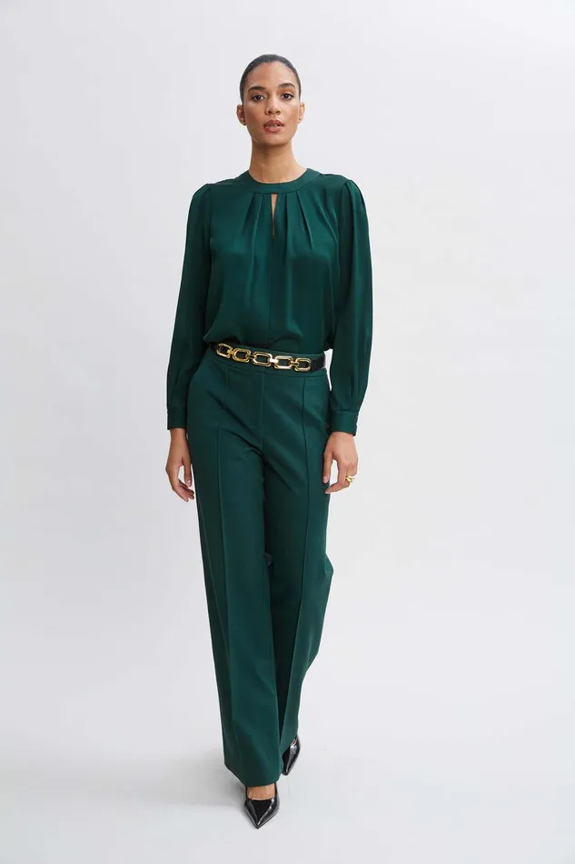 Elie Tahari Silk Keyhole Shirt Juniper Women Tops