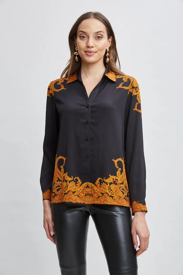 Elie Tahari Silk Paisley Button Down Shirt Gilded Dream Print Women Tops