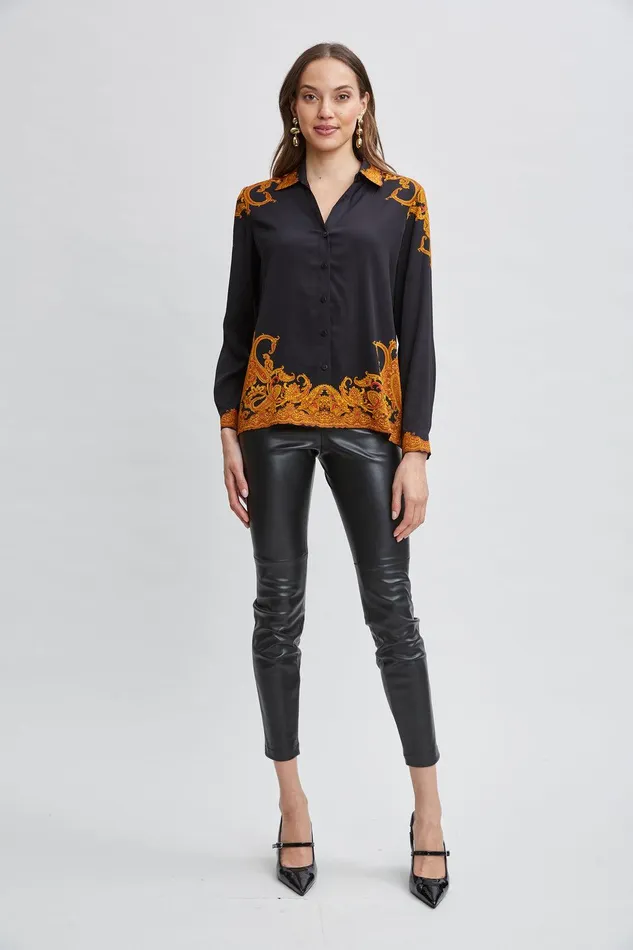Elie Tahari Silk Paisley Button Down Shirt Gilded Dream Print Women Tops