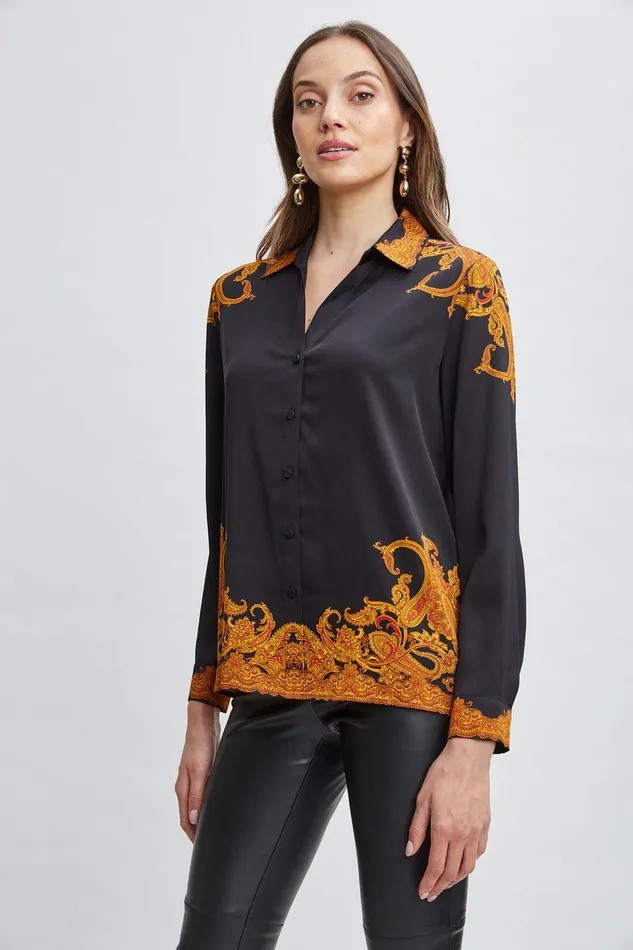 Elie Tahari Silk Paisley Button Down Shirt Gilded Dream Print Women Tops