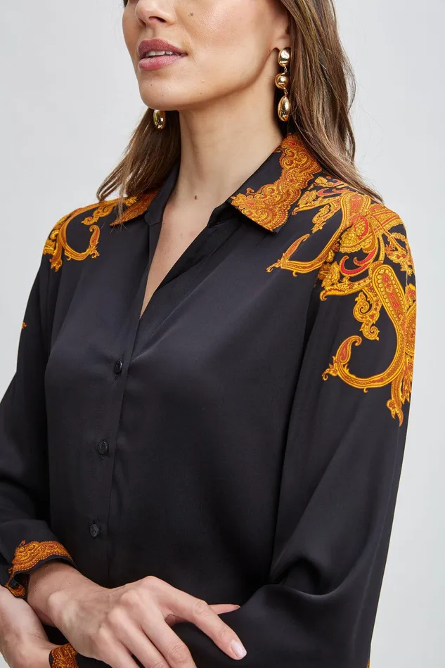 Elie Tahari Silk Paisley Button Down Shirt Gilded Dream Print Women Tops
