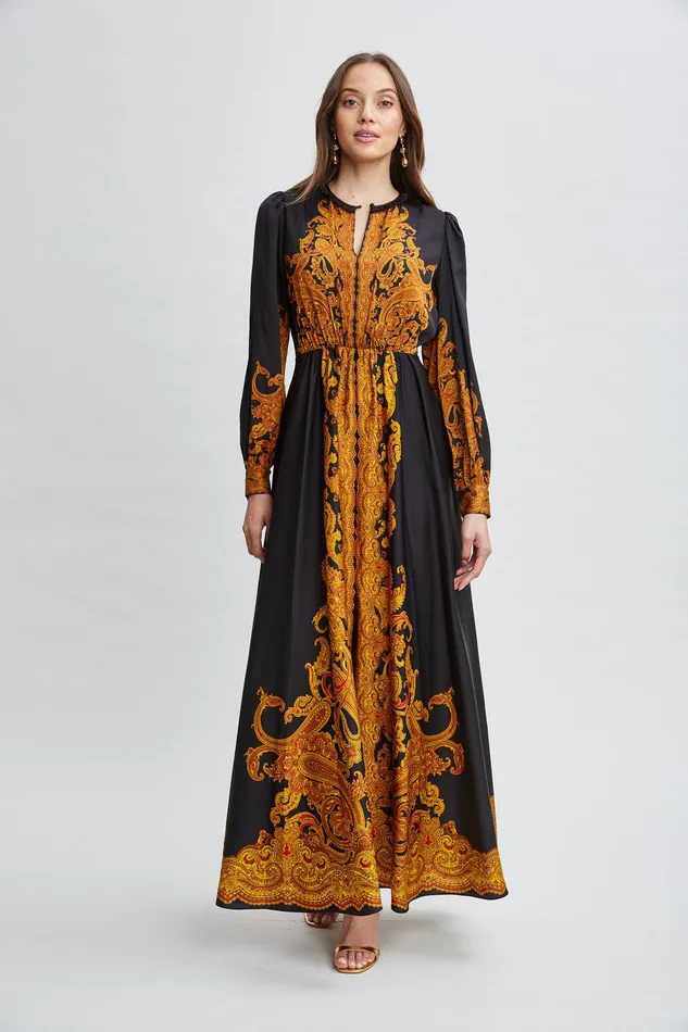 Elie Tahari Silk Paisley Maxi Dress Gilded Dream Print Women Dresses and Jumpsuits