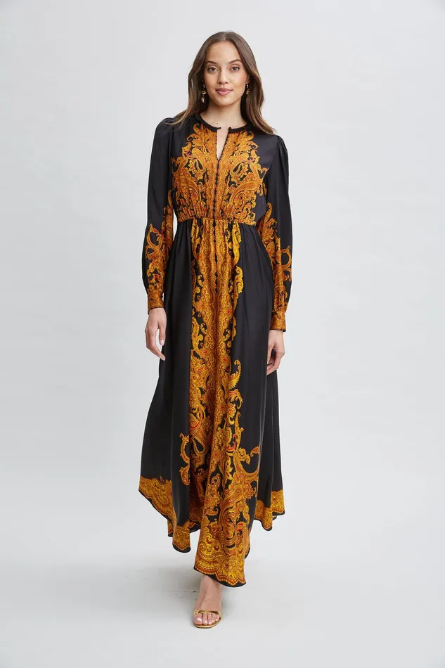 Elie Tahari Silk Paisley Maxi Dress Gilded Dream Print Women Dresses and Jumpsuits