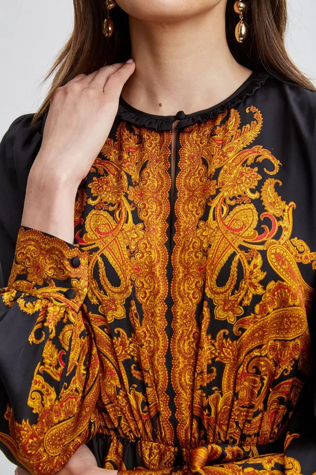Elie Tahari Silk Paisley Maxi Dress Gilded Dream Print Women Dresses and Jumpsuits