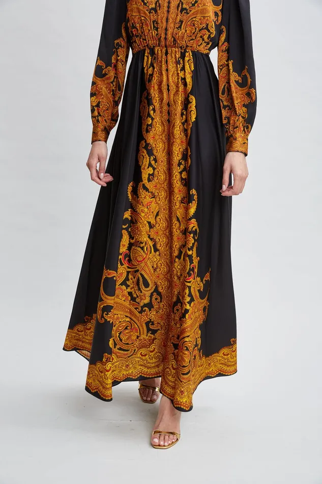 Elie Tahari Silk Paisley Maxi Dress Gilded Dream Print Women Dresses and Jumpsuits