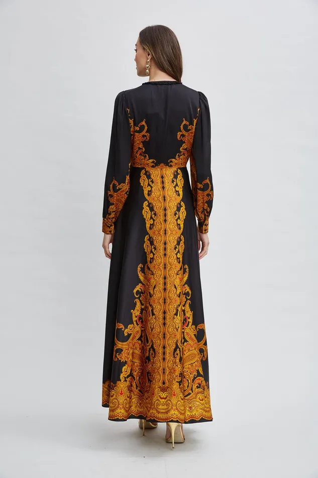 Elie Tahari Silk Paisley Maxi Dress Gilded Dream Print Women Dresses and Jumpsuits