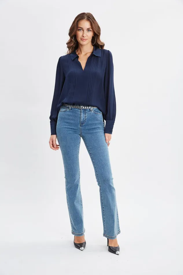 Elie Tahari Silk Pintuck Shirt Midnight Women Tops