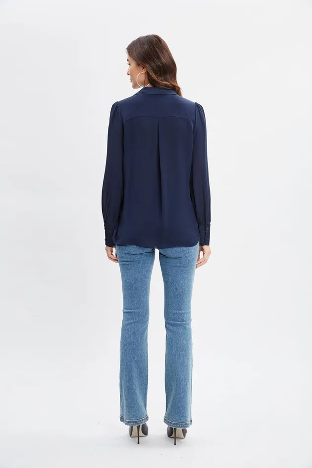 Elie Tahari Silk Pintuck Shirt Midnight Women Tops