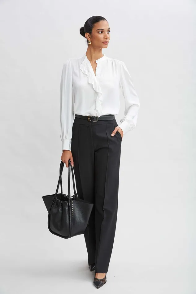 Elie Tahari Silk Ruffle Button Down Shirt Fresh Pearl Women Tops