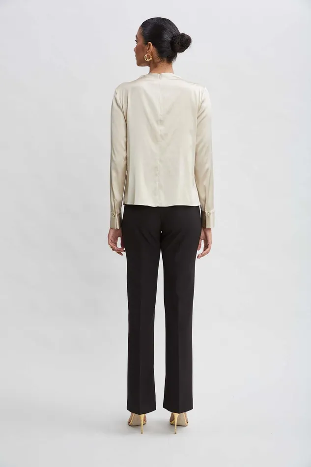 Elie Tahari Silk Satin Draped Neck Shirt Driftwood Women Tops