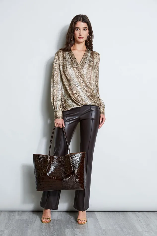 Elie Tahari Silk Satin Python Draped Shirt Multi Women Tops