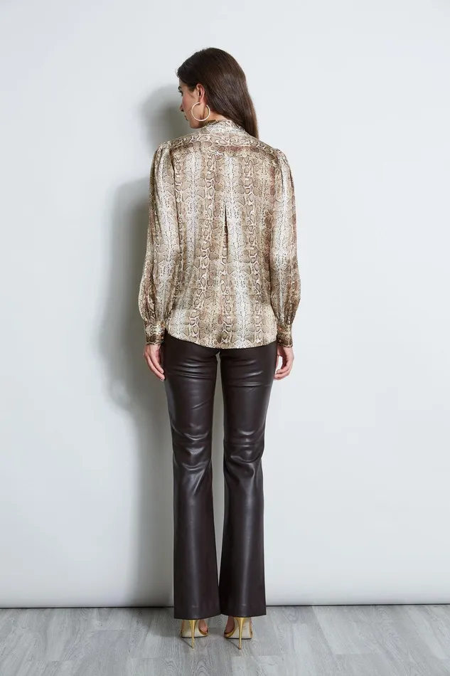 Elie Tahari Silk Satin Python Draped Shirt Multi Women Tops