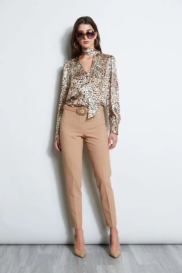 Elie Tahari Silk Satin Winter Safari Shirt Bark Multi Women Tops