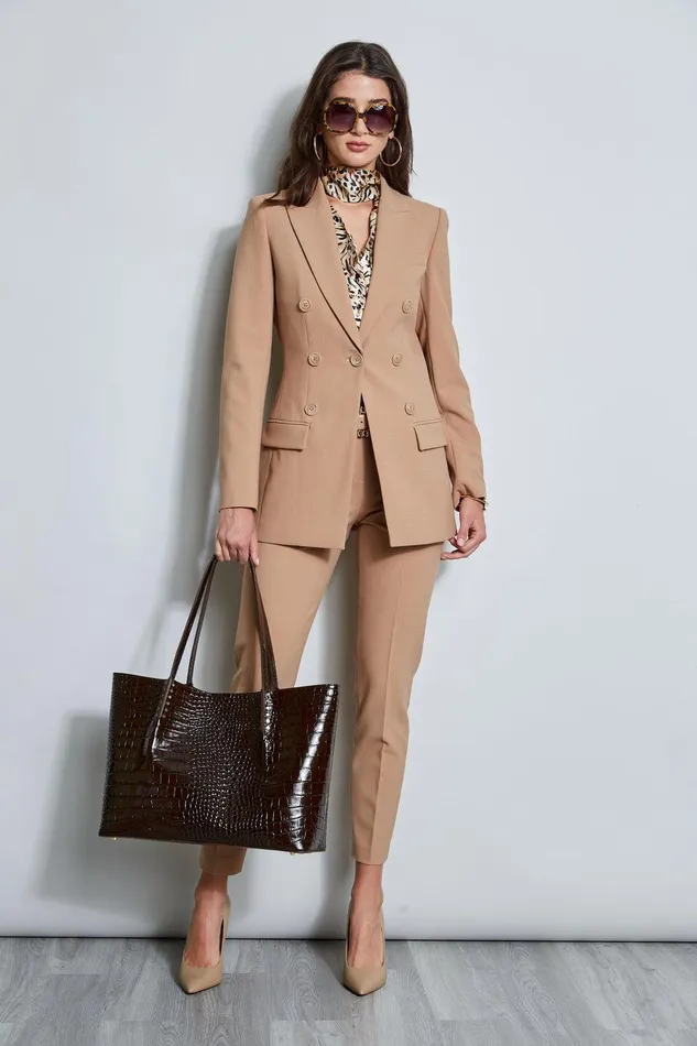 Elie Tahari Silk Satin Winter Safari Shirt Bark Multi Women Tops